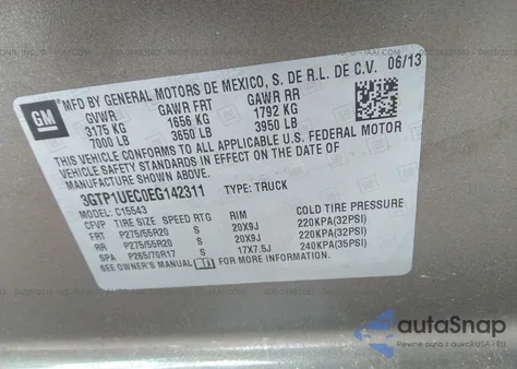 2014 GMC Sierra 1500 Sle from USA, damaged, VIN 3GTP1UEC0EG142311